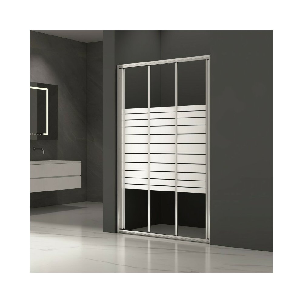 Usa de nisa culisanta Inter Ceramic 110 cm sticla transparenta cu linii albe 4 mm profil crom lucios - alb