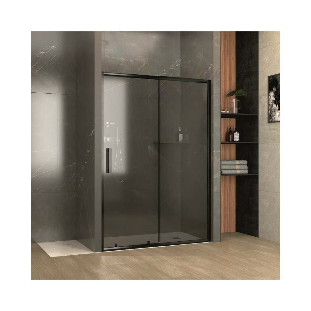 Usa de nisa culisanta Inter Ceramic 140 cm sticla 5 mm profil negru mat - fumuriu