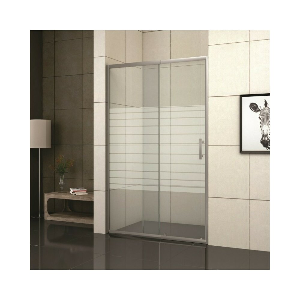 Usa de nisa culisanta Inter Ceramic 160 cm sticla transparenta cu linii albe 5 mm profil crom lucios