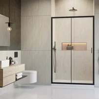 Usa de nisa culisanta Radaway Alienta 140 cm negru-transparent sticla 5 mm