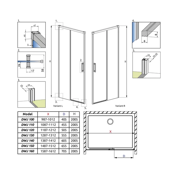 Usa de nisa culisanta Radaway Idea DWJ 130 cm sticla 6 mm finisaj auriu-transparent deschidere dreapta picture - 8