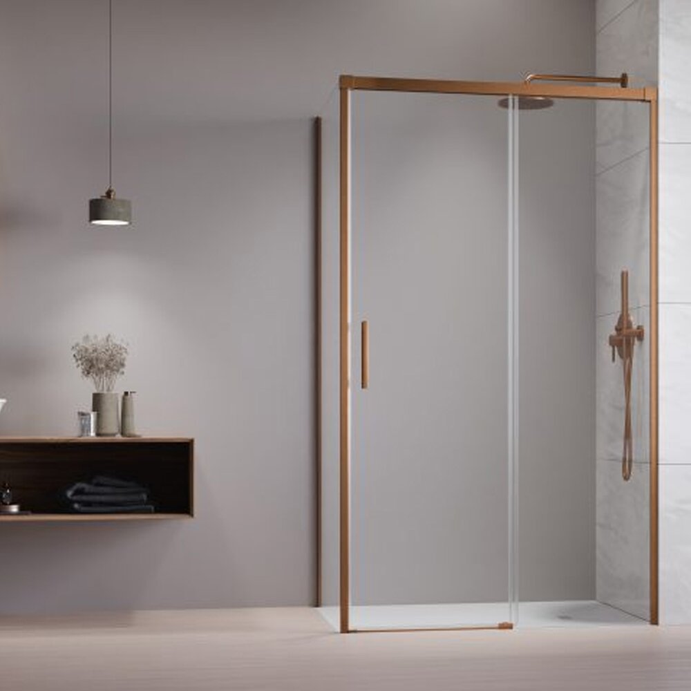 Usa de nisa culisanta Radaway Idea KDJ 100 cm sticla 6 mm finisaj cupru periat-transparent deschidere dreapta