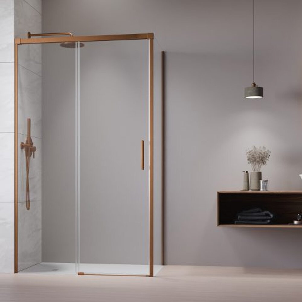 Usa de nisa culisanta Radaway Idea KDJ 130 cm sticla 6 mm finisaj cupru periat-transparent deschidere stanga