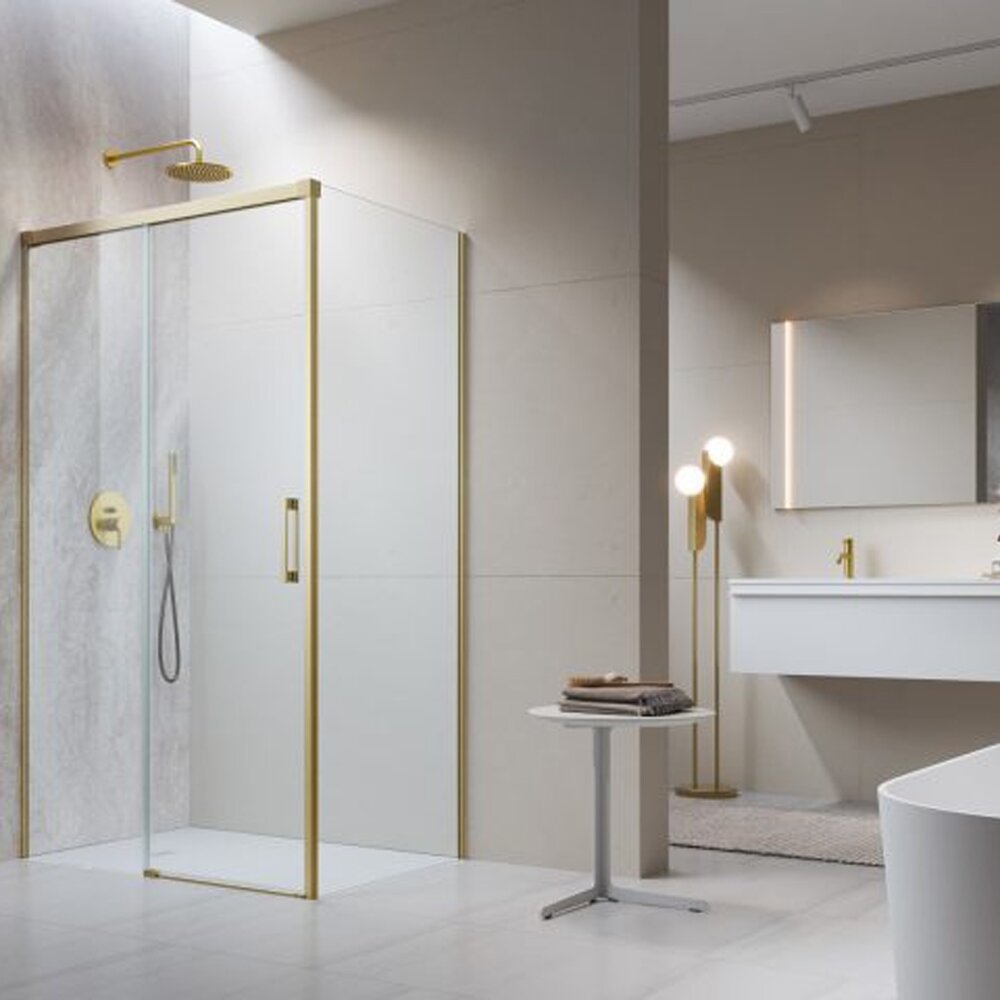 Usa de nisa culisanta Radaway Idea KDJ 140 cm sticla 6 mm auriu periat-transparent deschidere stanga