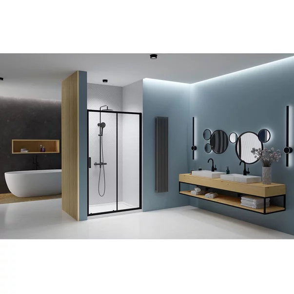 Usa de nisa culisanta Radaway Premium Pro DWJ 140 cm sticla 6 mm finisaj negru mat-transparent deschidere dreapta picture - 2