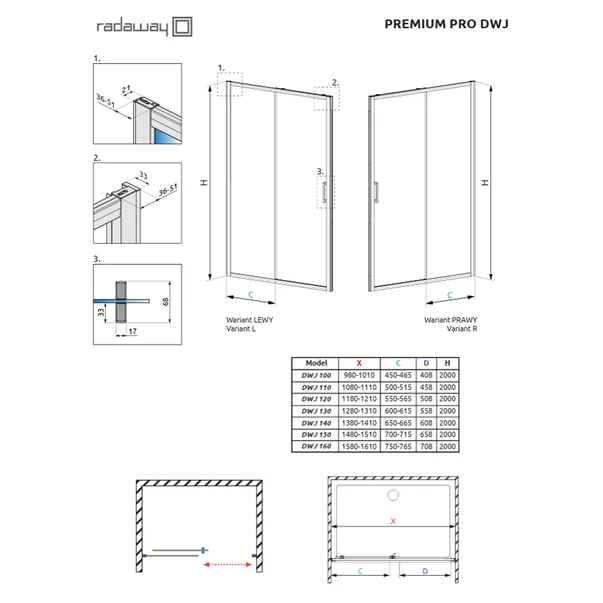 Usa de nisa culisanta Radaway Premium Pro DWJ 140 cm sticla 6 mm finisaj negru mat-transparent deschidere stanga picture - 7