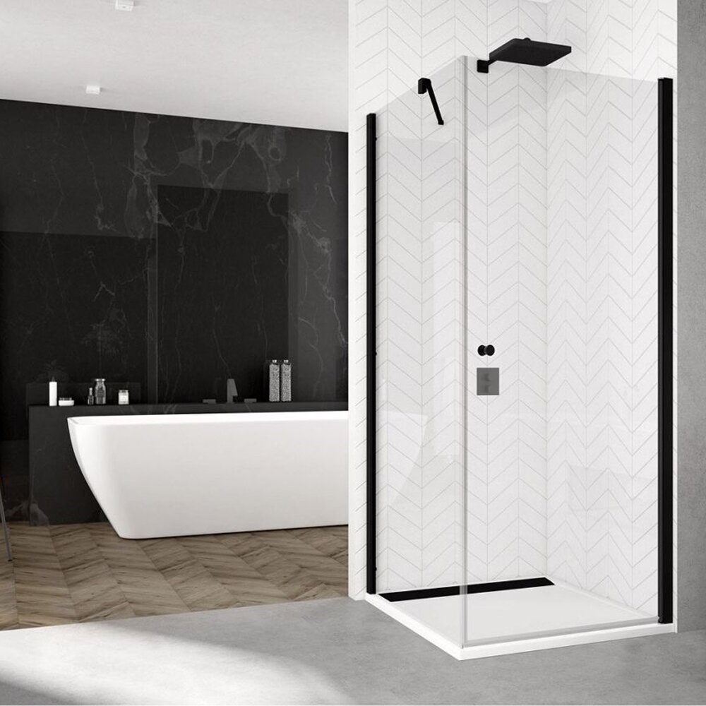 Perete lateral fix Sanswiss Solino SOL1 negru mat 90 cm sticla 6 mm Baie > Zona de dus > Usi, paravane si pereti dus > Promoții neakaisa.ro