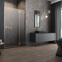 Usa de nisa batanta Essenza Pro Gold 120 cm sticla 6 mm finisaj auriu periat-transparent deschidere dreapta