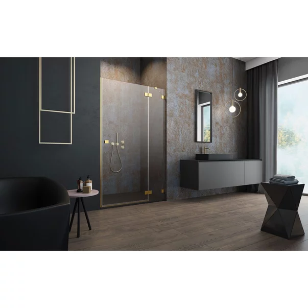 Usa de nisa batanta Essenza Pro Gold 120 cm sticla 6 mm finisaj auriu periat-transparent deschidere dreapta picture - 2