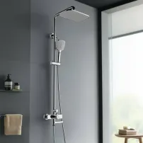 Душ колона с едноръкохватков смесител Rubineta Veneto+Easy Push, гланцово хромирано покритие