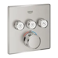 Grohe Grohtherm SmartControl 3-пътен смесител за вграждане за душ, матиран хром, Supersteel, без тяло за вграждане
