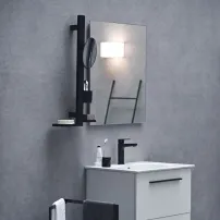Комплект аксесоари за мивка Ideal Standard Alu+, матово черно, изработен от алуминий, 70 см, с подвижно огледало