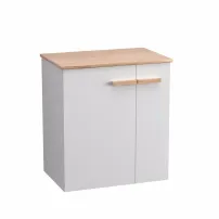 Комплект бели шкафове Krofam e-L_WOOD 59 см, кафяв плот Krofam e-L_WOOD 61 см