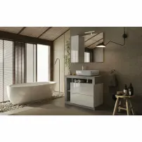 Комплект долен шкаф и мивка за пода бяло/сиво LC Mobili Italia Хамбург 92x79x49 см