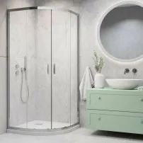 Комплект душ кабина Alienta A 80x80 см, бяло душ корито Tinos A Compact и хромиран сифон за душ корито