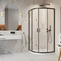 Комплект душ кабина Alienta Black A 80x80 см, бяло душ корито Rodos A Compact и черен сифон за душ корито