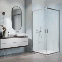 Комплект душ кабина Alienta D 100x80 см, бяло душ корито Laros D Compact и хромиран сифон за душ корито