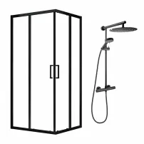 Комплект душ кабина Mediterraneo Hector черна 90x90 см и душ колона FDesign Anima Quadro черна