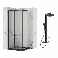 Комплект душ кабина Rea Punto черна 90x90 см и душ колона Ideal Standard Alu+ черна