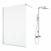 Комплект душ кабина SanSwiss Easy Walk-In, хромирана, 100x200 см, и душ колона Omnires Parma, хромирана