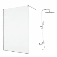 Комплект душ кабина SanSwiss Easy Walk-In, хромирана, 100x200 см, и душ колона Omnires Y, хромирана