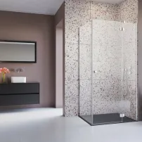 Комплект душ кабина Torrenta KDJ дясна 90x90 см, бяло душ корито Tinos C Compact и хромиран сифон за душ корито