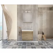 Комплект кафяви стенен шкафове и бяла мивка Drop Luxus 60 см