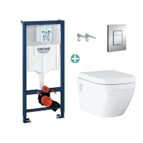 Комплект казанче Grohe Rapid SL с капак Skate Cosmopolitan и тоалетна чиния Grohe Euro Ceramic Rimless с открит монтаж и капак с плавно затваряне
