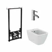 Комплект монтажна рамка Alca, бяло окачено биде Ideal Standard I.life B и хромиран смесител за биде Omnires Y