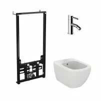 Комплект монтажна рамка Alca, бяло окачено биде Ideal Standard Tesi и хромиран смесител за биде Omnires Y