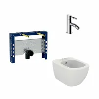 Комплект монтажна рамка Geberit Kombifix, бяло окачено биде Ideal Standard Tesi и хромиран смесител за биде Omnires Y