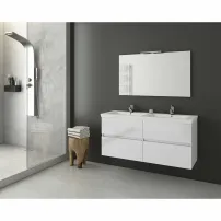 Комплект от бели стенен шкафове и бяла двойна мивка Drop Luxus 120 см