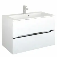 Комплект стенен шкаф Oristo Silver бял MDF и мивка от композитен материал 90 см