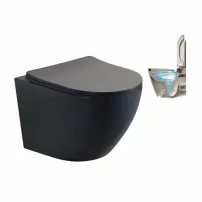Комплект тоалетна чиния Inter Ceramic Rimless с тънък черен капак и матово покритие