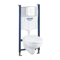 Комплект тоалетно казанче Grohe Solido 4 в 1 и бял бутон за активиране Skate Air плюс тоалетна чиния с капак с плавно затваряне