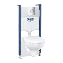 Комплект тоалетно казанче Grohe Solido 6 в 1 и хромиран капак Sail плюс тоалетна чиния Bau Ceramic с тънък капак с плавно затваряне