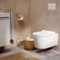 Комплект за окачена тоалетна чиния Hansgrohe EluPura S AquaFall Flush, лъскаво бяло, с капак с плавно затваряне