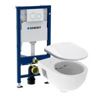 Комплект за скрито казанче Geberit Duofix с окачена тоалетна чиния Geberit Selnova и тоалетна седалка с плавно затваряне Geberit Selnova