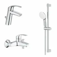 Комплект за смесител за мивка Grohe Eurosmart New S, смесител за вана и душ, гланциран хром