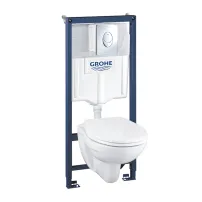 Комплект за тоалетна чиния Grohe Solido Perfect 4 в 1 и хромиран капак Skate Air плюс тоалетна чиния с капак с плавно затваряне