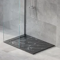 Композитно душ корито Inter Ceramic правоъгълно 140x80 см матово черно финиш мрамор