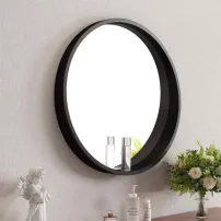Кръгло огледало Inter Ceramic, черна дървена рамка, 60 см