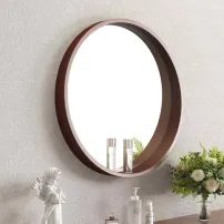Кръгло огледало Inter Ceramic, кафява дървена рамка, 60 см