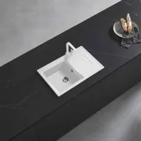 Кухненска мивка Inter Ceramic, композит, бяла, 78x50 см, с отцедник