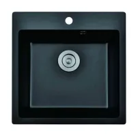 Кухненска мивка Inter Ceramic, композит, черен гранит, 50x50 см, с отвор за смесител