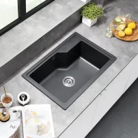 Кухненска мивка Inter Ceramic, композит, черен гранит, 68x45 см, без отцедник