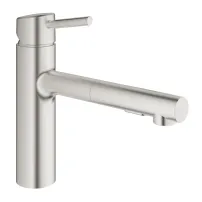 Кухненски смесител Grohe Concetto с издърпващ се душ, четкан хром Supersteel