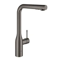 Кухненски смесител Grohe Essence с издърпващ се душ, висок гланц антрацит, твърд графит