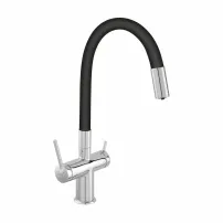 Кухненски смесител с гъвкав чучур Ferro Filtrata, съвместим с филтрираща система, хром-черно покритие