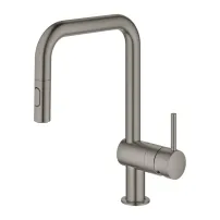 Кухненски смесител с издърпващ се душ Grohe Minta, четкан антрацит, твърд графит, U-образен чучур